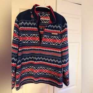 Vineyard Vines Men Blue & Red Fair Isle Half-zip Fleece Large